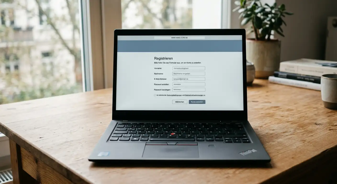 Neues Online-Casino mit 20-Euro-Bonus – Registrierungsseite auf einem Laptop