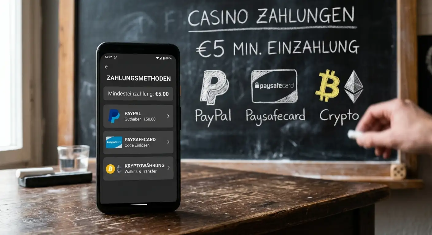 Zahlungsmethoden für 5 Euro Einzahlung: PayPal, Paysafecard, Skrill, Krypto