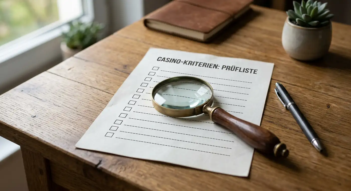 Prüfkriterien für seriöse Online Casinos – Checkliste auf Papier
