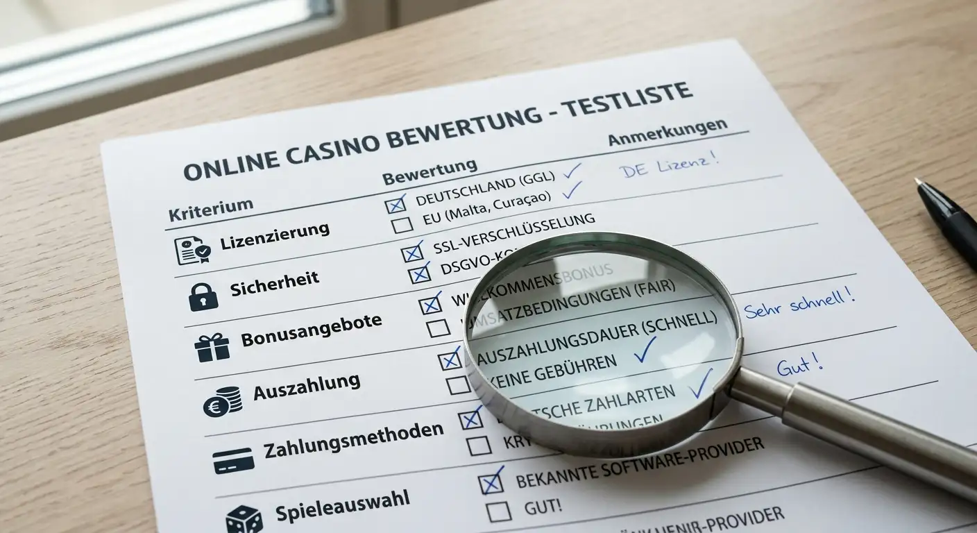 Testmethodik für Casino-Vergleich – Prüfliste mit Lizenz-, Bonus- und Auszahlungs-Kriterien