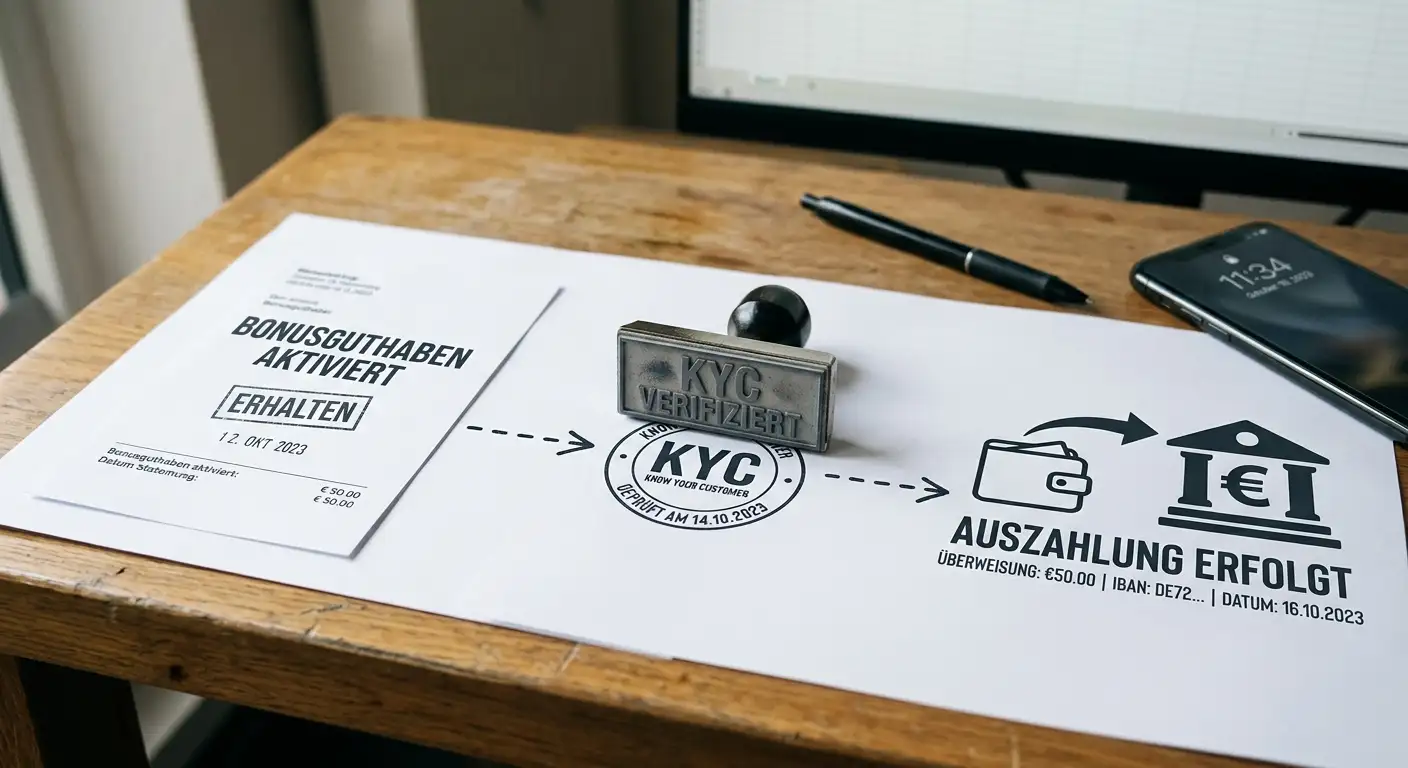 Weg vom Bonus zur Auszahlung mit KYC und Bank