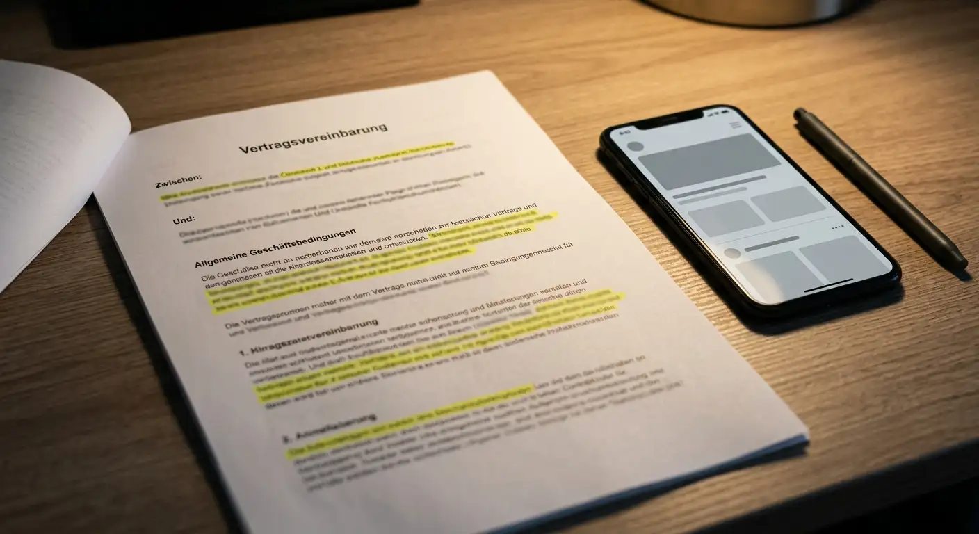 Vertragsklauseln zu Umsatzbedingungen eines Online-Casino-Bonus, mit Textmarker hervorgehoben