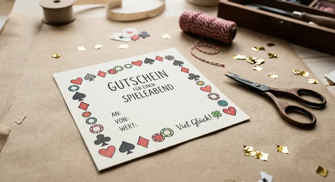 Casino Gutschein Vorlage basteln mit Spielkarten und Chips