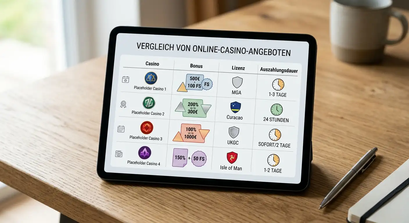 Vergleichstabelle der 10 Online Casinos mit 1 Euro Mindesteinzahlung in Deutschland