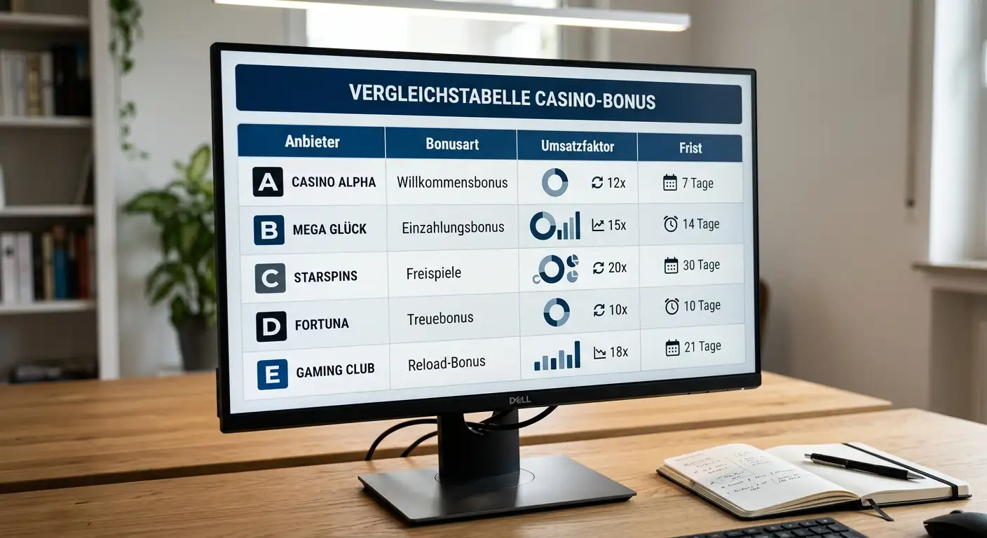 Konditionenvergleich Umsatzfaktor und Frist bei 100 Prozent Casino Bonus