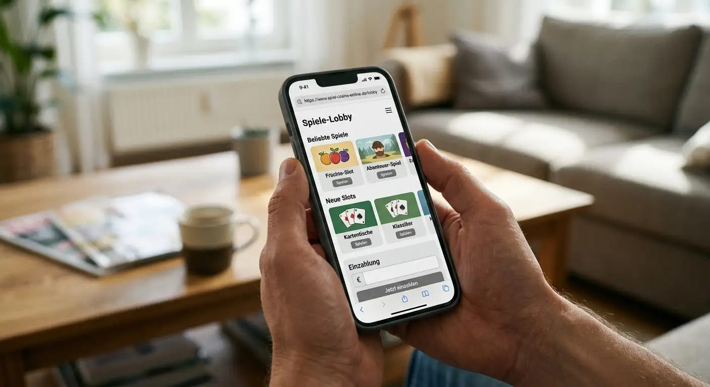 Mobiles Casino mit 5 Euro Einzahlung im Browser – Smartphone mit Slot-Lobby