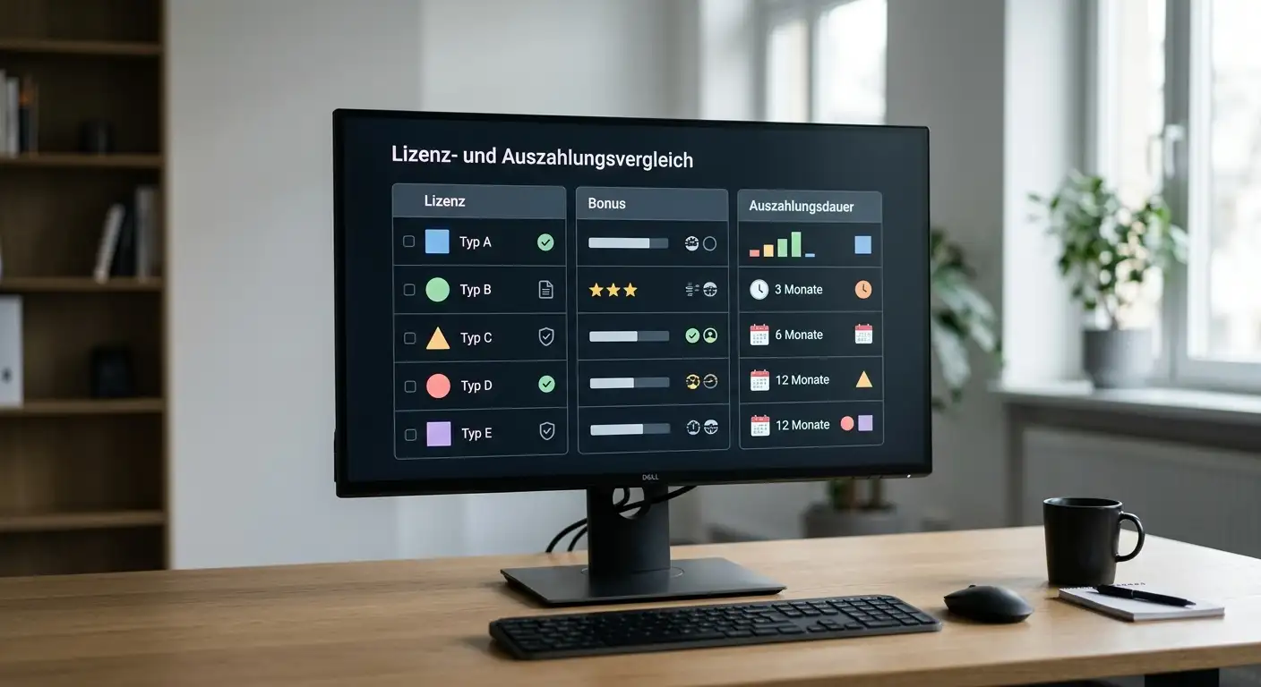 Vergleichstabelle der besten Online-Casinos mit Echtgeld-Startguthaben – Lizenzen, Boni, Auszahlungsdauer